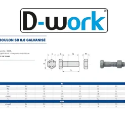 25 Boulons Charpente Métallique SB F/Partiel 16 x 80 mm - ISO 4014-4032 EN 15048 - 8.8 - Galvanisé à chaud -^D-Work Discount