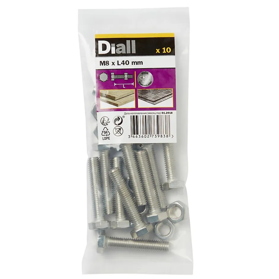 10 boulons tête héxagonale inox 8 x 40 mm-Diall Sale