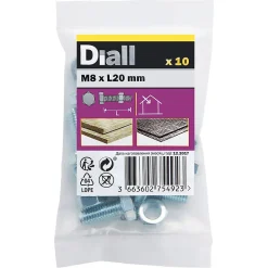 10 boulons tête héxagonale zingué 8 x 20 mm-Diall Outlet