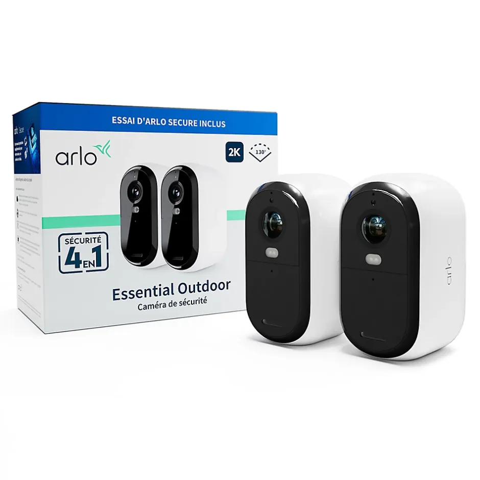 2 caméras de vidéosurveillance extérieures 2K blanches Essential2-Arlo Online
