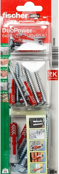 18 chevilles Duopower 3 diam 6-8-10mm avec vis^Fischer Outlet