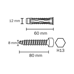 2 chevilles universelles nylon HX Ø12x60mm^Diall Online