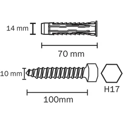 2 chevilles universelles nylon HX Ø14x70mm-Diall Best