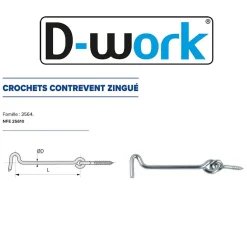 25 Crochets Contrevent 6 x 160 mm - NFE 25610 - Zingué blanc --D-Work Discount