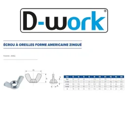 200 Ecrous à Oreilles Forme Américaine M6 mm - Zingué blanc -^D-Work Best
