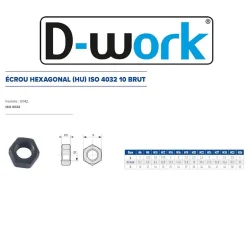 200 Ecrous Hexagonaux HU M8 mm - 4032 - 10 - Brut -^D-Work Sale