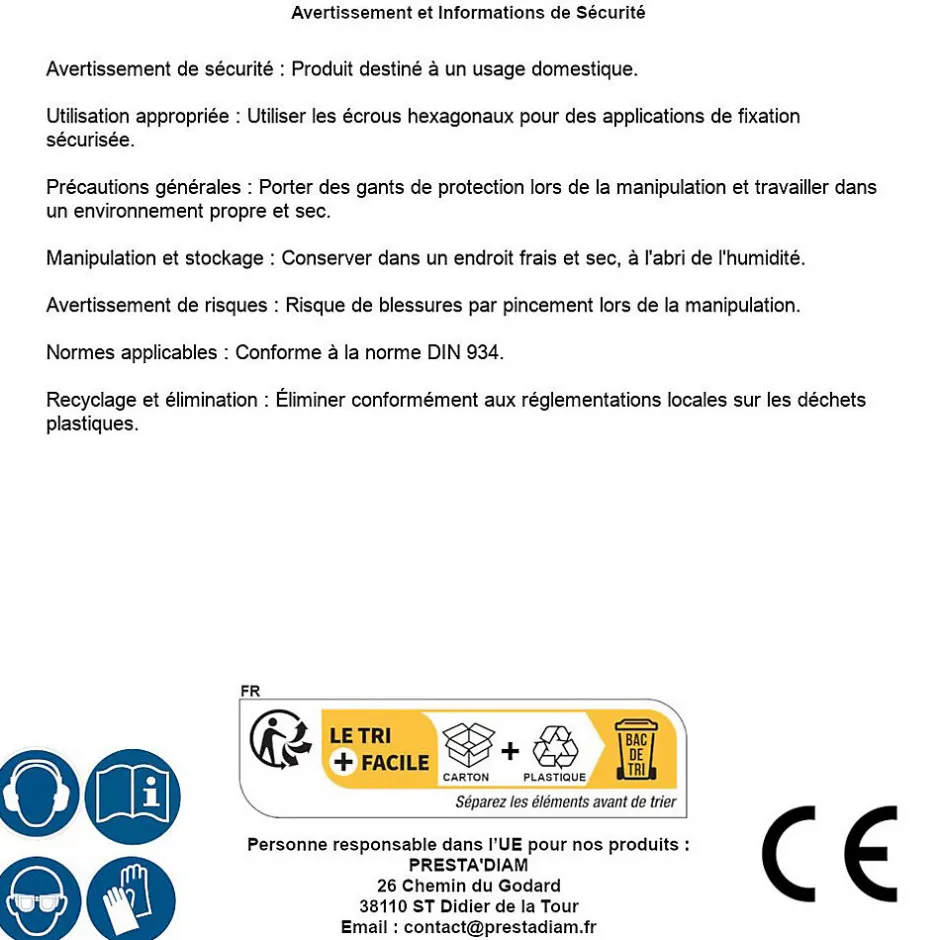 200 Ecrous Hexagonaux HU M3 mm - DIN 934 - Polyamide -^D-Work Outlet