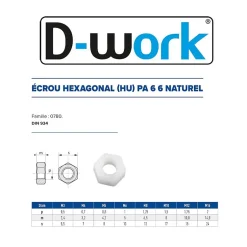 200 Ecrous Hexagonaux HU M3 mm - DIN 934 - Polyamide -^D-Work Outlet