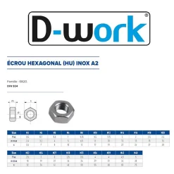 50 Ecrous Hexagonaux HU M18 mm - DIN 934 - Inox A2 -^D-Work Discount