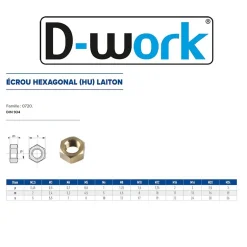 200 Ecrous Hexagonaux HU M5 mm - DIN 934 - Laiton --D-Work Best