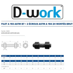 25 Filets et 2 Ecrous Montés D. 14 x 100 mm - ASTM A193 et ASTM A194 - Brut --D-Work New