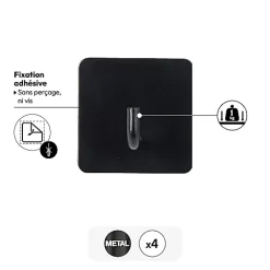 4 patères adhésives Stiky 4,5x2,7cm - Noir-^5Five Best