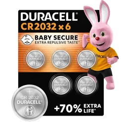 6 piles bouton CR 2032 - - 3V-Duracell