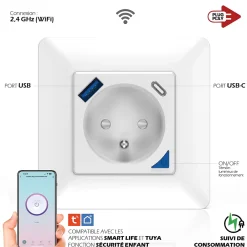 2 Prises encastrées 3000W & Ports USB-A + USB-C Wifi + Suivi de consommation-Kyf Online
