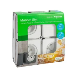3 prises avec terre + 1 interrupteur va-et-vient Mureva Styl blanc, lot^Schneider Electric Sale