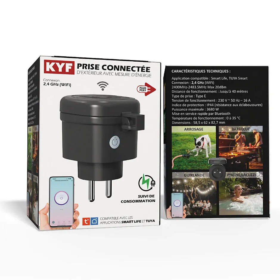 2 Prises Extérieures 3680W connectées Wifi + suivi consommation^Kyf New