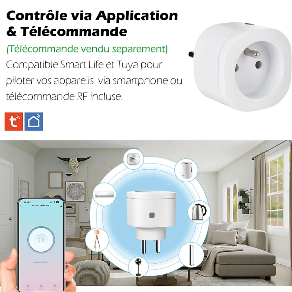 2 Prises intérieures 3680W connectées Wifi + 2 Interrupteurs + Télécommande^Kyf