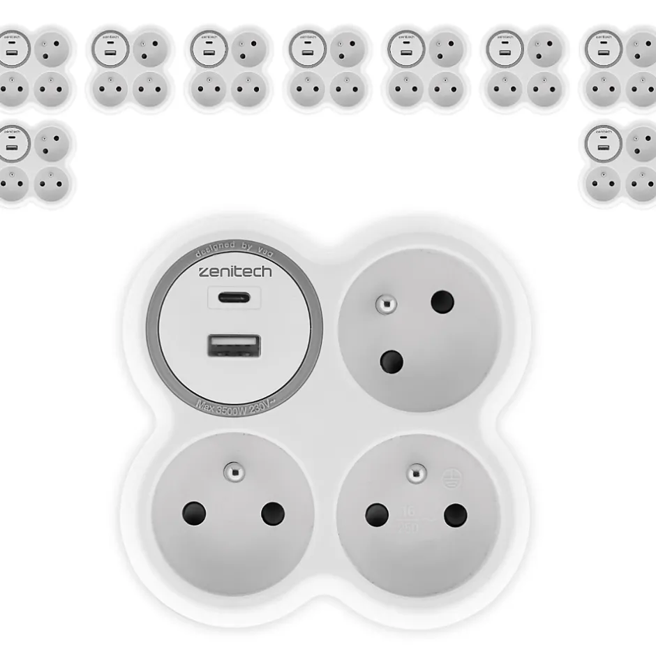 5 prises 3x16A + 2 ports USB A/C --Zenitech New