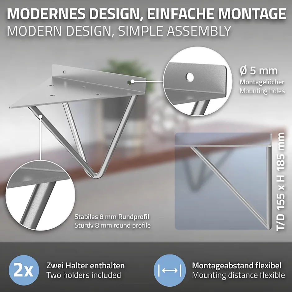 2 Support d'Etagere d'angle triangle en métal gris avec vis 160mm^Ml-Design Best