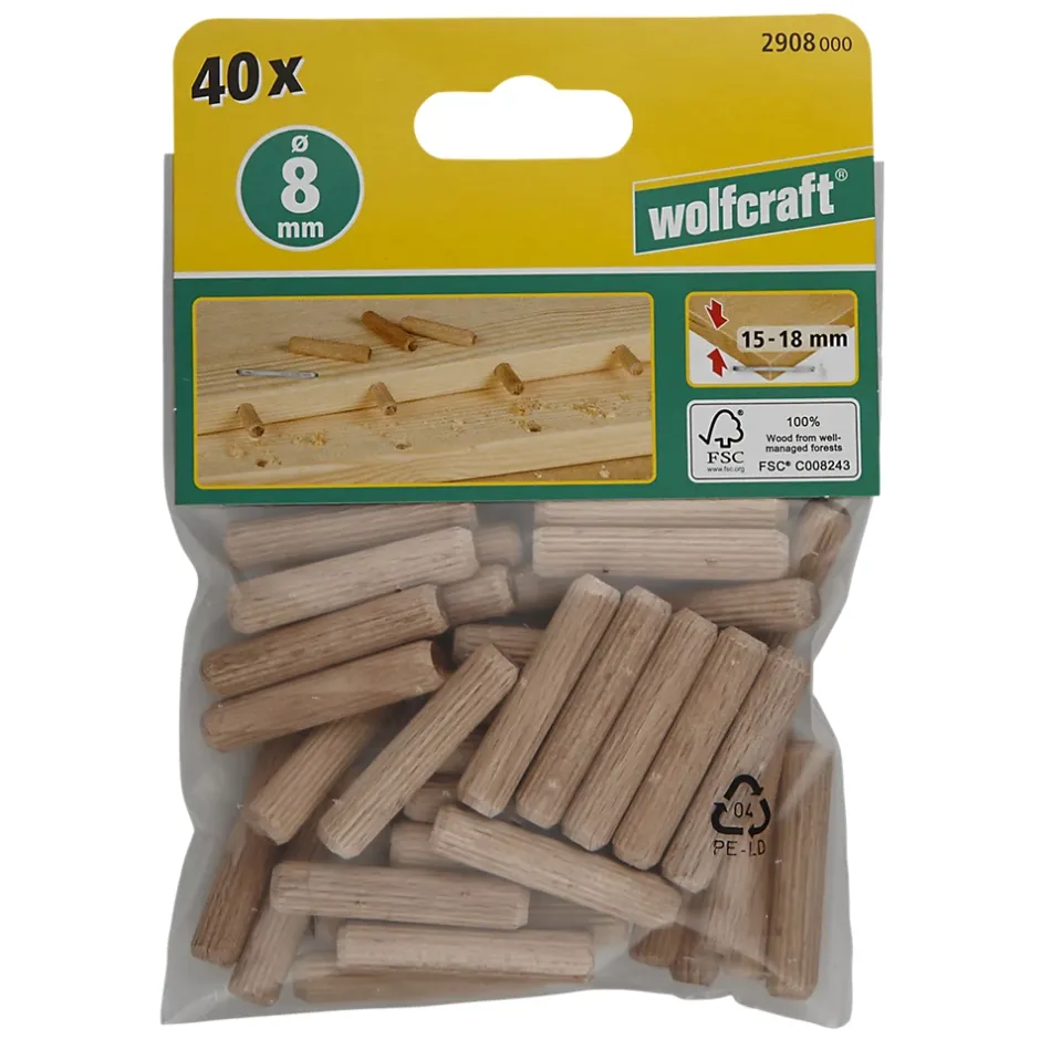 40 tourillons ø8 x 40 mm Hêtre^Wolfcraft New