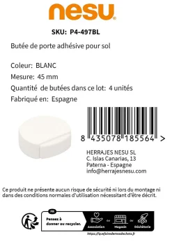 4 Un. Butée de porte adhésive en bois laqué blanc 45x42MM^Nesu Best