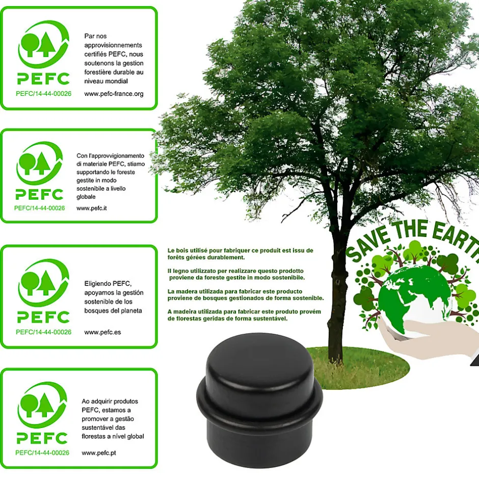 4 Un. Butée de porte adhésive en bois laqué noir - Diamètre 37MM^Nesu Clearance