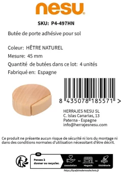 4 Un. Butée de porte adhésive en bois de hêtre naturel 45x42MM-Nesu Best