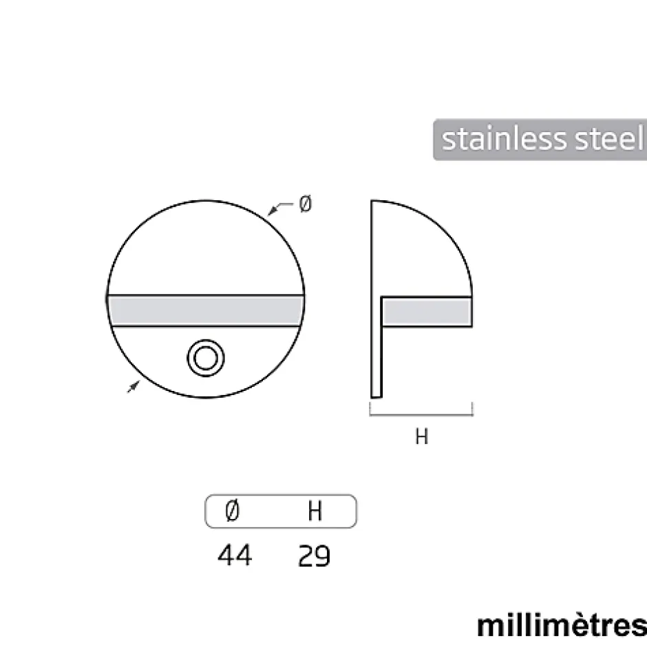 2 Un. BUTÉE DE PORTE en acier inoxydable de qualité AISI-304, fixation au sol avec vis - Diamètre 44MM-Nesu