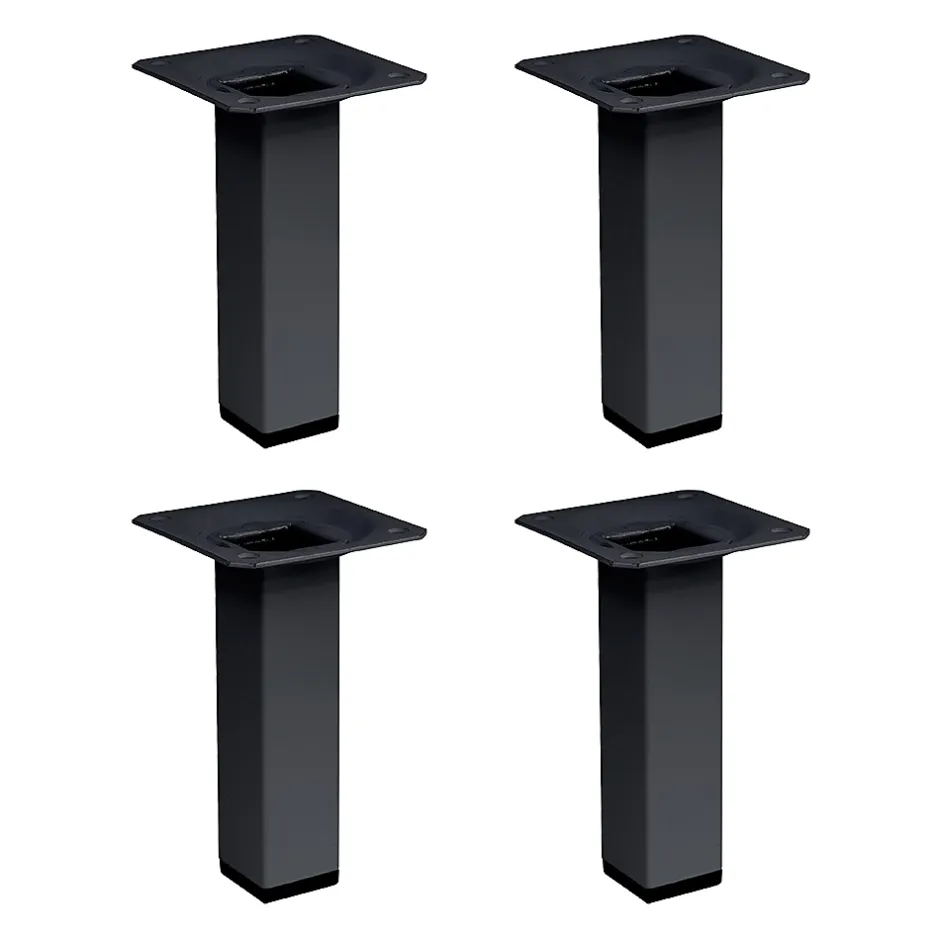 4 un. Pied carré pour meuble en acier 25x25mm hauteur 100mm peinture noire avec embout-Nesu Discount