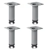 4 un. Pied rond pour meuble en acier, diamètre 30 mm, hauteur 100 mm, peinture aluminium avec régulateur de nivellement 15-25 mm-Nesu New
