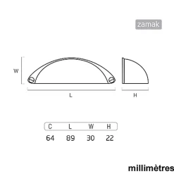 6 Un. poignées de meuble coquille en nickel mat pour porte et cuisine - entraxe 32MM^Nesu New