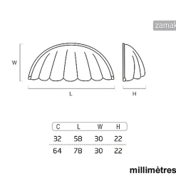 6 Un. poignées de meuble coquille en laiton vieilli pour porte cuisine - entraxe 64MM-Nesu Online