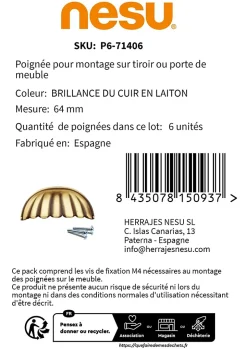 6 Un. poignées de meuble coquille en laiton vieilli pour porte cuisine - entraxe 64MM-Nesu Online