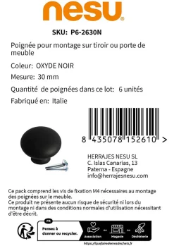 6 Un. poignées de meuble en rouille noir pour tiroir - diamètre 30MM^Nesu Best