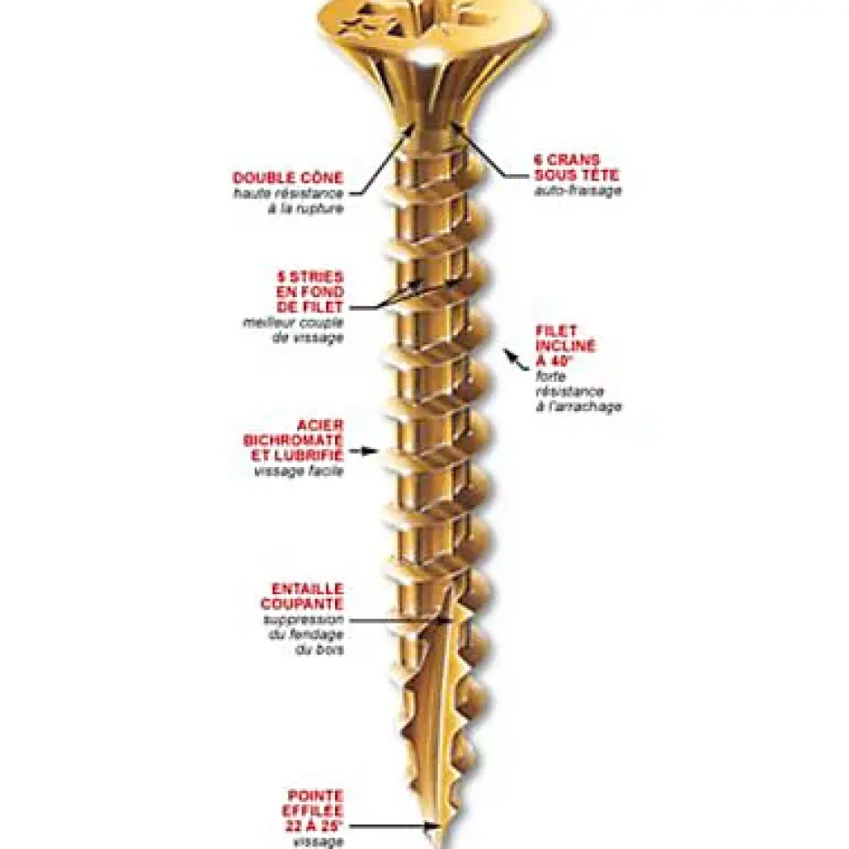 90 vis à bois aggloméré tête fraisée pozidriv acier bichromaté Ø4,5 x 60 mm-ROCKET Online