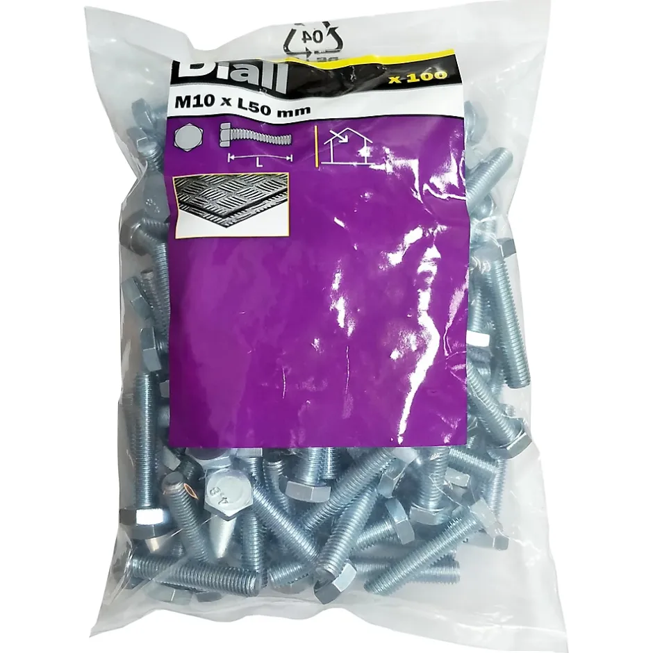 100 vis à métaux tête hexagonale zingué 10 x 50 mm-Diall