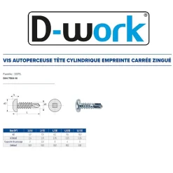 250 Vis Autoperceuses Tête Cylindrique Carrée 4.8 x 50 mm - DIN 7504 M - Zingué blanc --D-Work