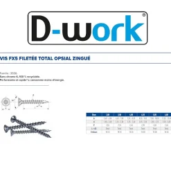 500 Vis Bois FX5 Tête Fraisée Torx F/Total 3 x 16 mm - Zingué blanc -^D-Work Clearance