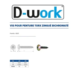 200 Vis Bois pour Penture Torx 6 x 50 mm - Zingué Bichro -^D-Work Outlet