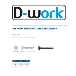 100 Vis Bois pour Penture Torx 7 x 60 mm - Zingué Noir --D-Work Online