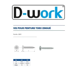 200 Vis Bois pour Penture Torx 6 x 50 mm - Zingué blanc --D-Work