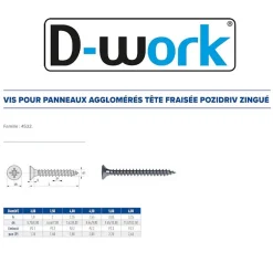 500 Vis Bois Tête Fraisée Pozidriv 3.5 x 25 mm - Zingué blanc --D-Work Best