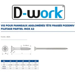 200 Vis Bois Tête Fraisée Pozidriv F/Partiel 3.5 x 35 mm - Inox A2 -^D-Work