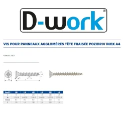 200 Vis Bois Tête Fraisée Pozidriv 3 x 25 mm - Inox A4 --D-Work Outlet