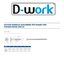 200 Vis Bois Tête Fraisée Torx T20 F/Partiel 4.5 x 60 mm - Inox A2 --D-Work Online