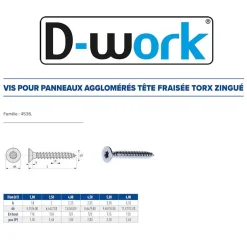 500 Vis Bois Tête Fraisée Torx F/Total 4.5 x 30 mm - Zingué blanc -^D-Work New