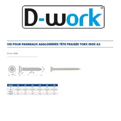 200 Vis Bois Tête Fraisée Torx T20 3.5 x 40 mm - Inox A2 --D-Work Outlet