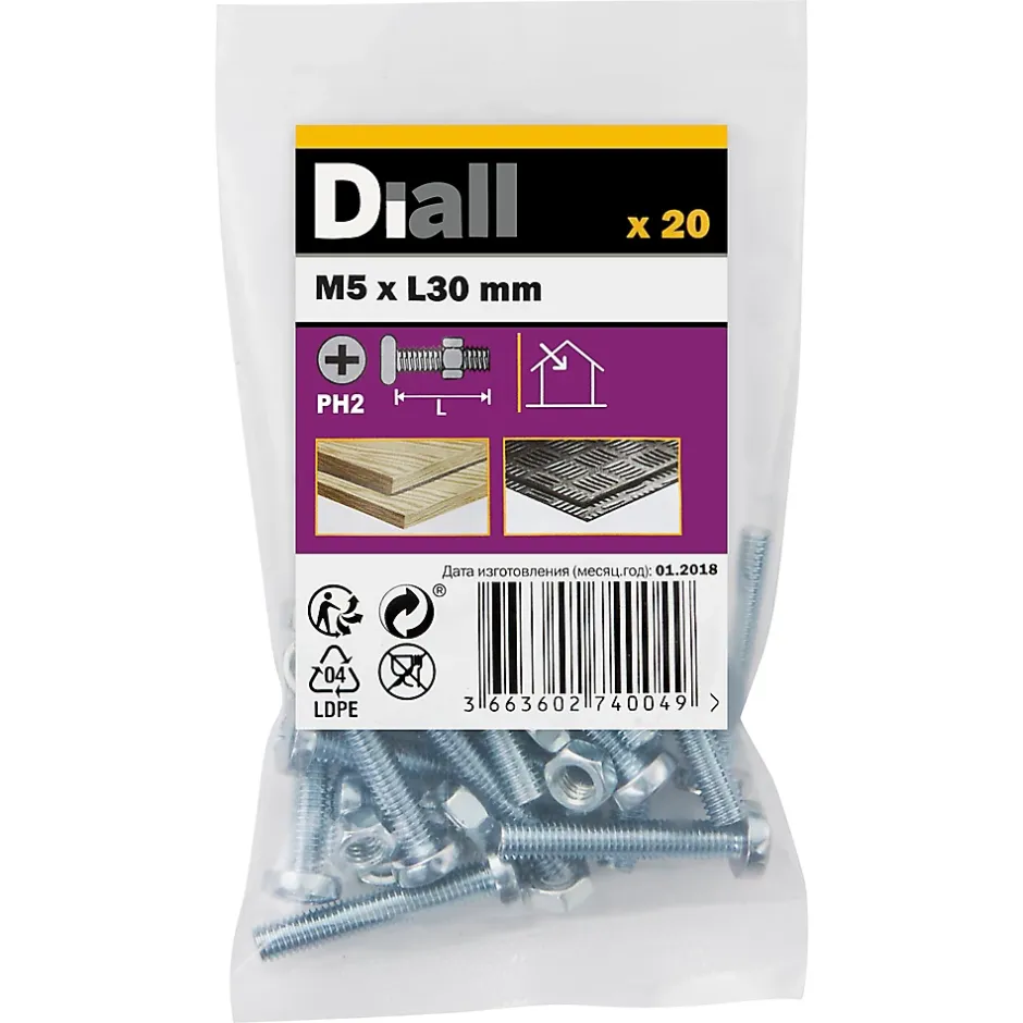 20 vis métaux acier zingué 5 x 30 mm-Diall Hot