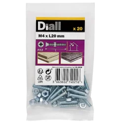 20 vis métaux acier zingué 4 x 20 mm^Diall New