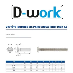 200 Vis Métaux Tête Bombée 6 Pans Creux BHC 6 x 30 mm - 7380-1 - Inox A2 -^D-Work New